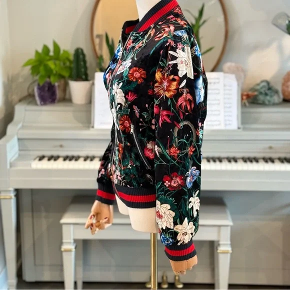Stellah Floral Velvet Bomber Jacket – Size L - Picture 10 of 12